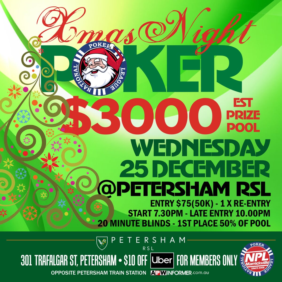 Christmas Night Poker est. 3,000 Prize Pool Petersham RSL Club